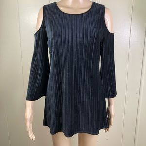 Dennis Basso black velvet stretchy cold shoulder NWOT XS